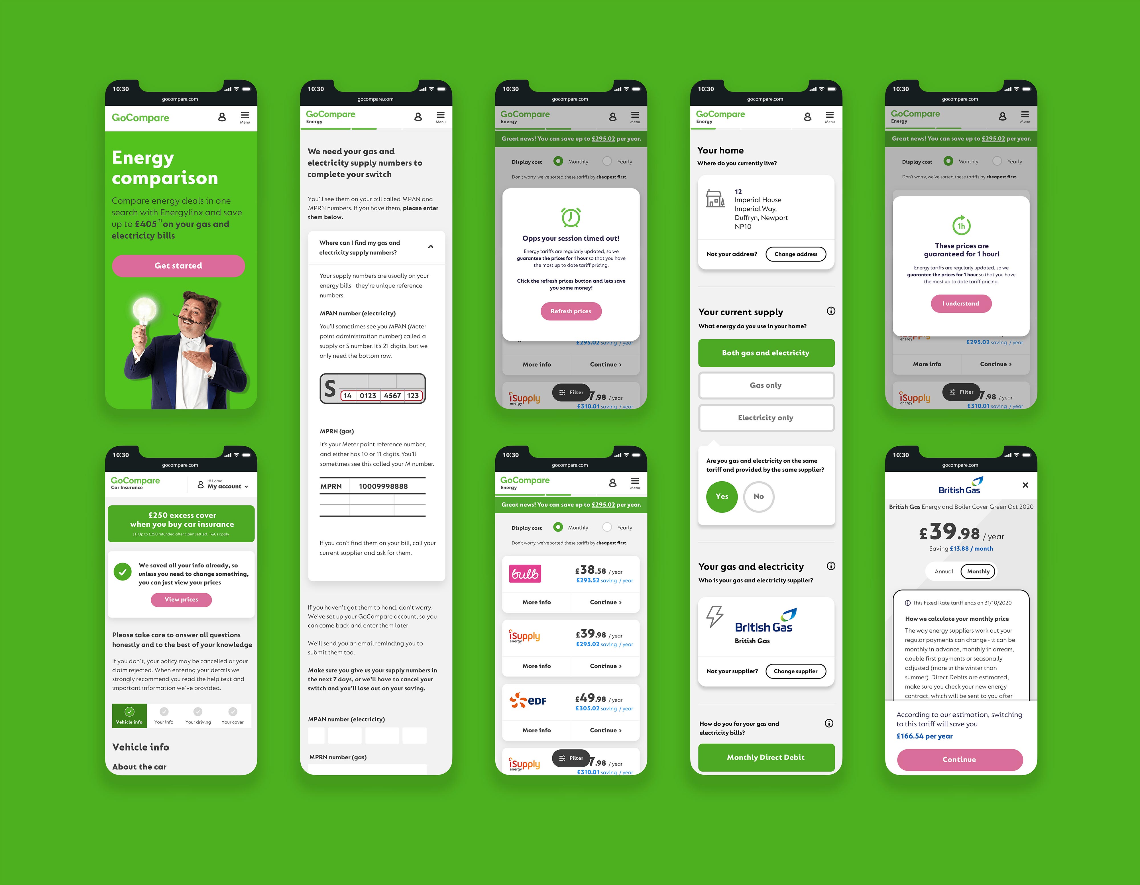 GoCompare mobile UI designs