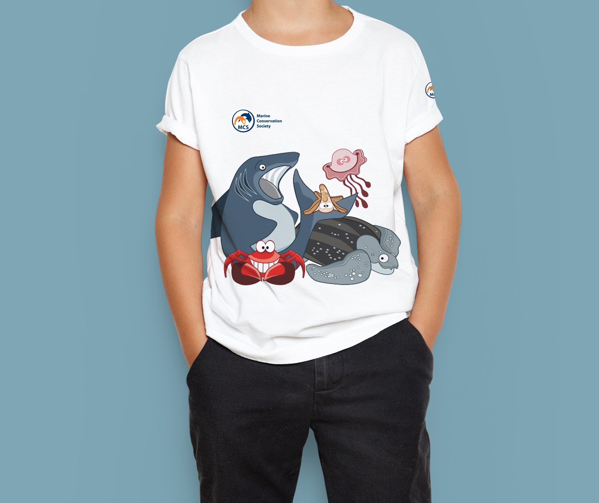 T-shirt design featuring full team character illustrations