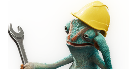 Image of half a chameleon holding a spanner due to page layout