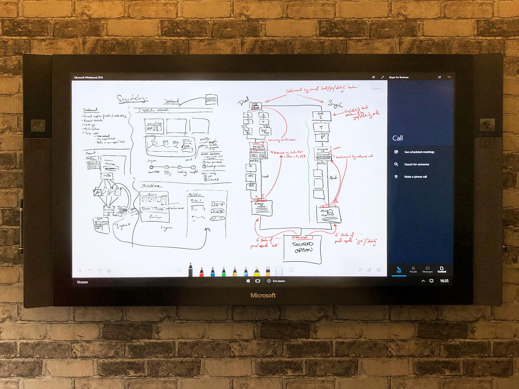 Photograph of a screen displaying website user journey sketching